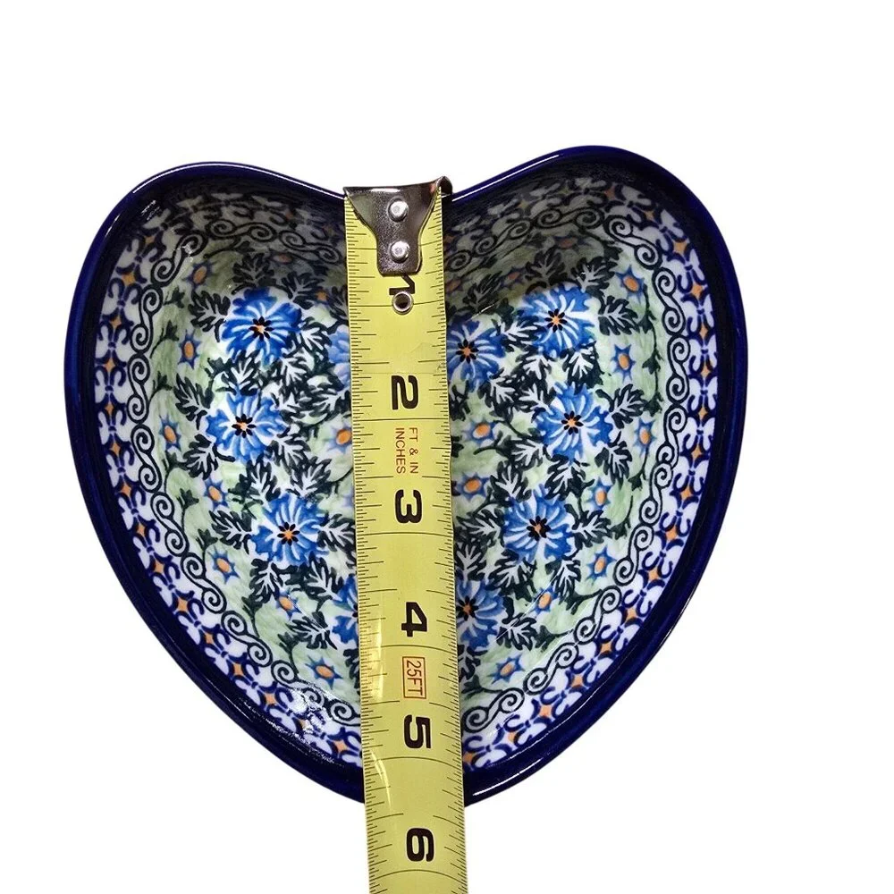 Kalich Boleslawiecka Ceramic Whimsical Heart Polish Pottery Bowl Floral Design - Picture 5 of 9